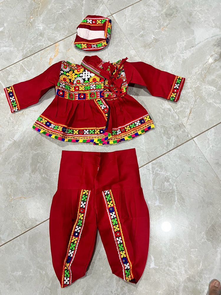 Red Embroidered Baby Girl Kurta Set