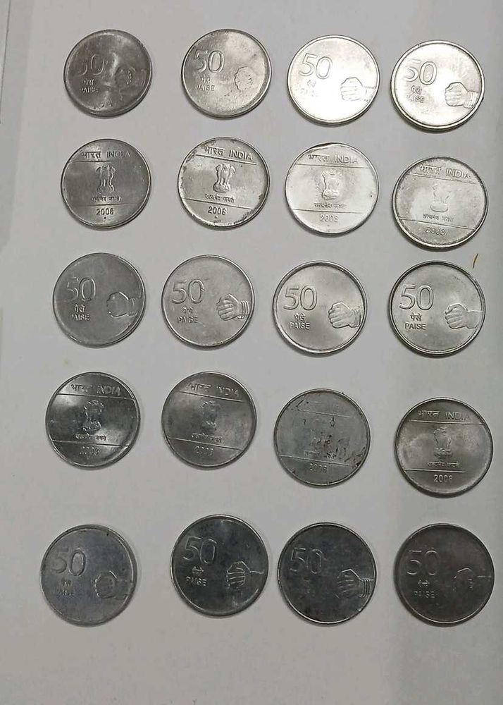 Fifty Paise Coins Braille (Naritye) Mudra Total 20