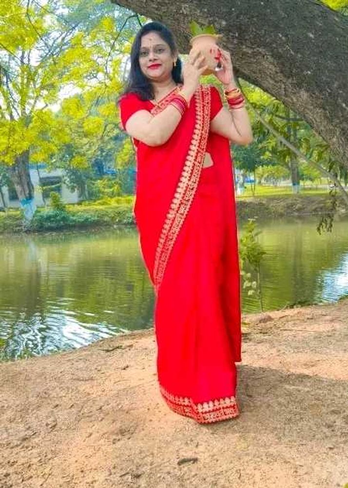 Elegant Red Saree with Golden Border