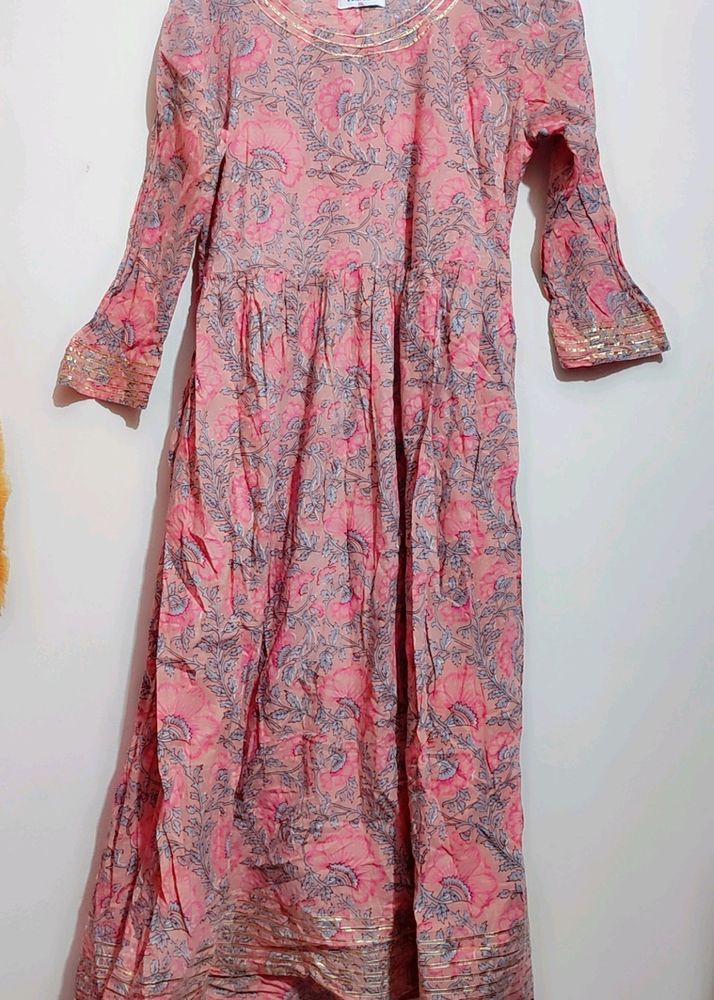 Pink Floral Print Anarkali Long Kurti