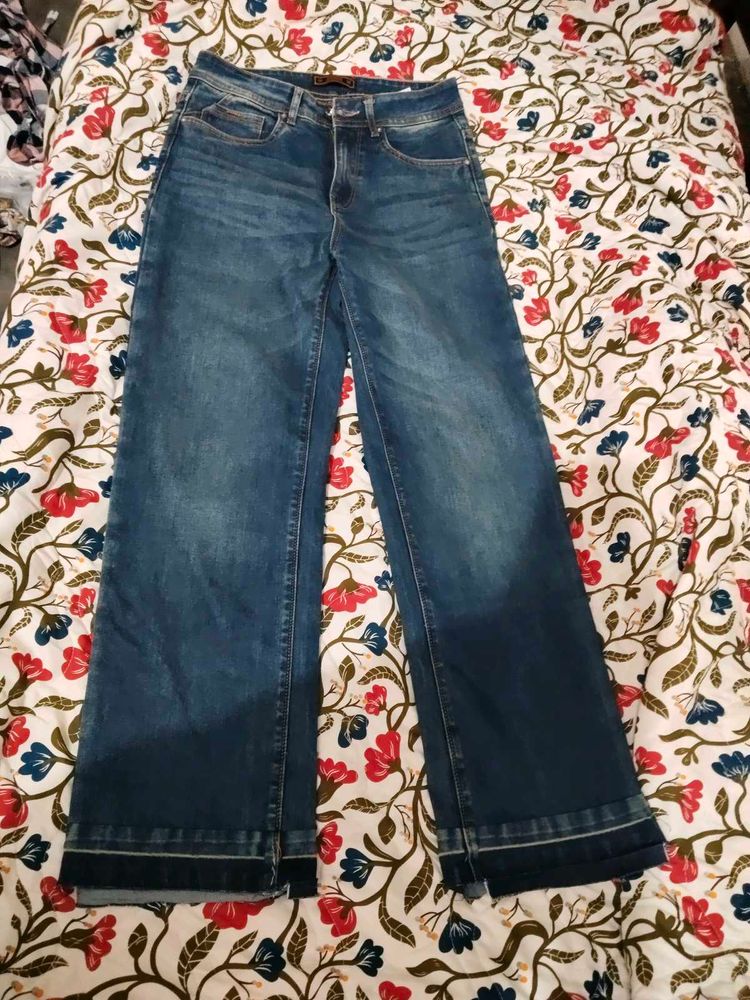 Women's Wide Leg dark Blue Denim Jeans