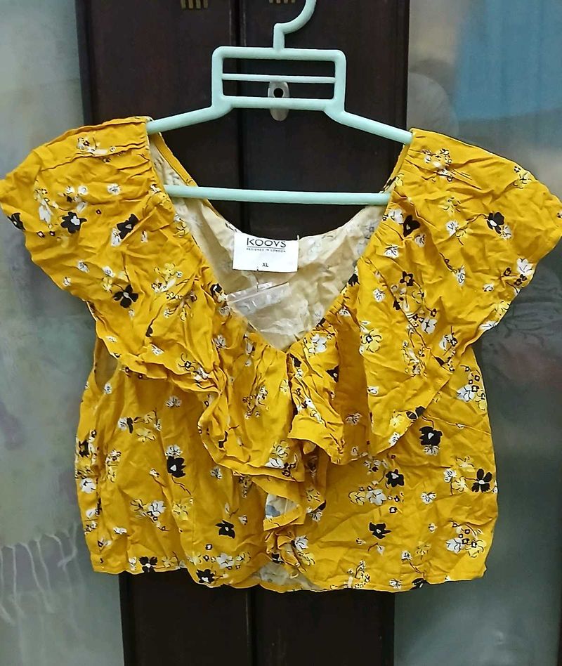 Yellow Floral Ruffle Top - NEW