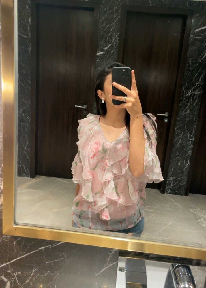 Chic Ruffled Floral western top