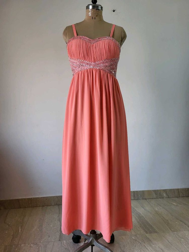 Elegant Coral Maxi Dress with Sequins