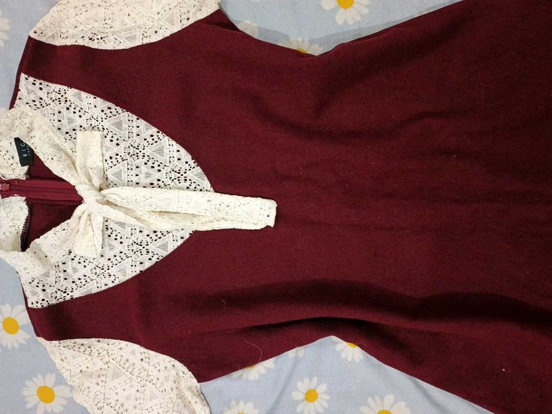 Maroon Lace Detail Dress