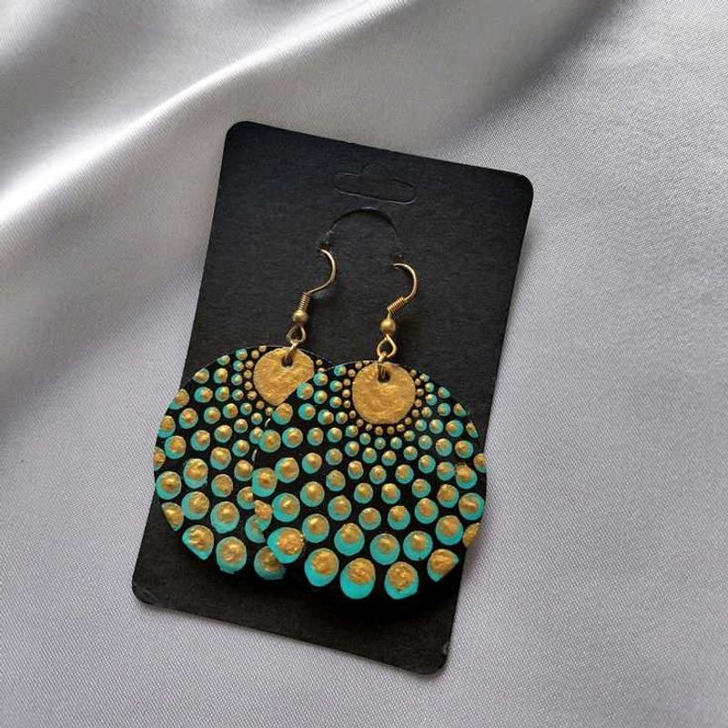 Boho Teal &amp; Gold Dot Dangle Earrings