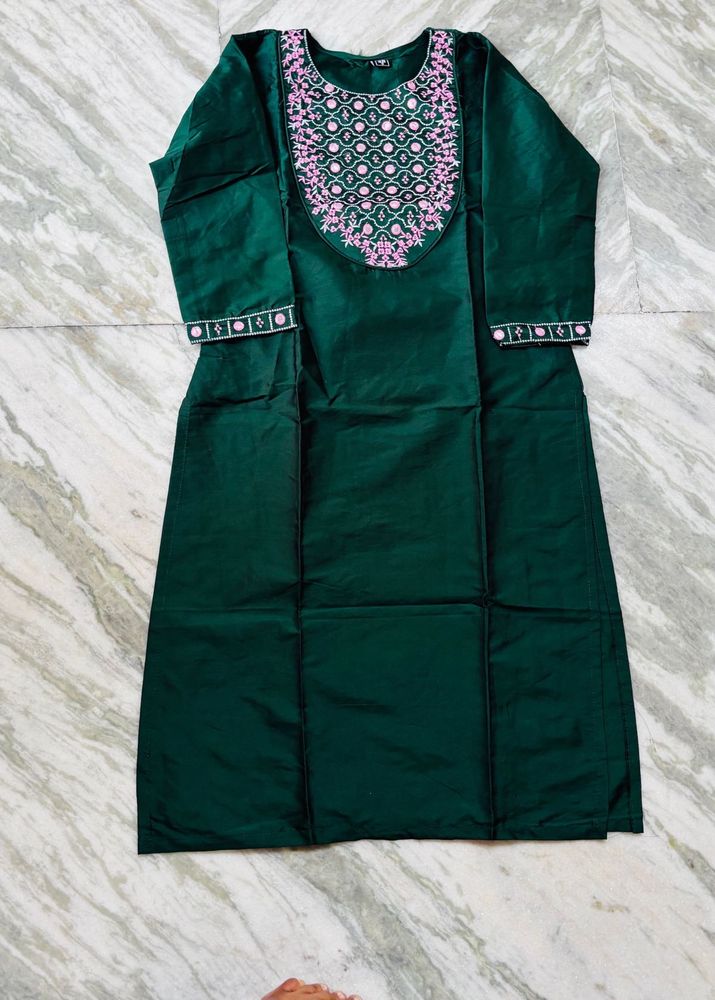 Embroidered Green Silk Kurta