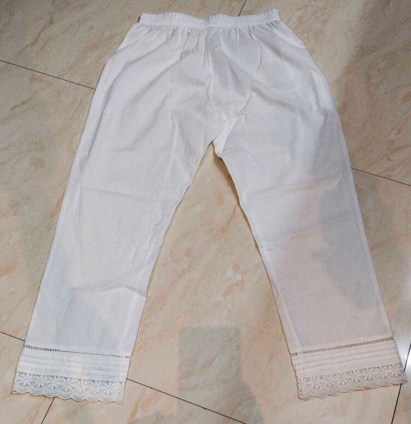 White Lace Trimmed Trousers