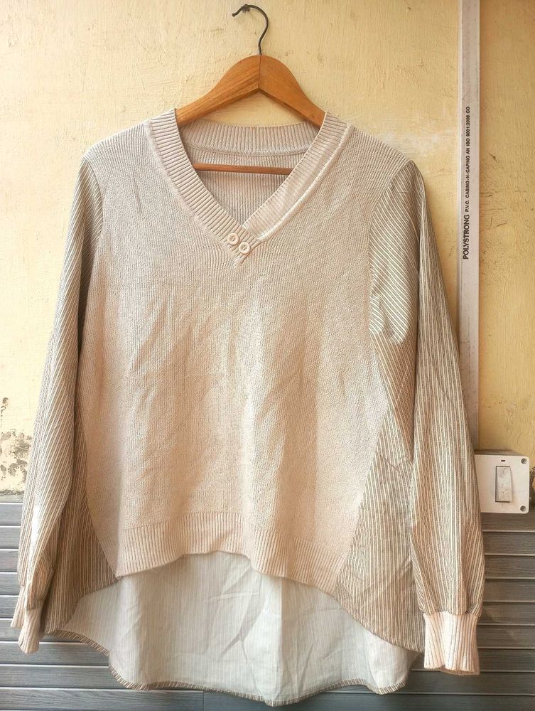 Korean Style V-Neck Knit + Shirt Top (Women)