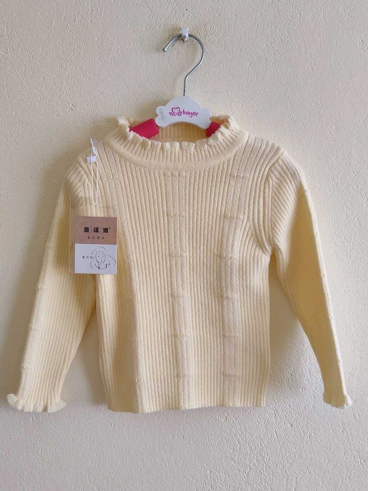Cute Cream Ribbed Knit Sweater