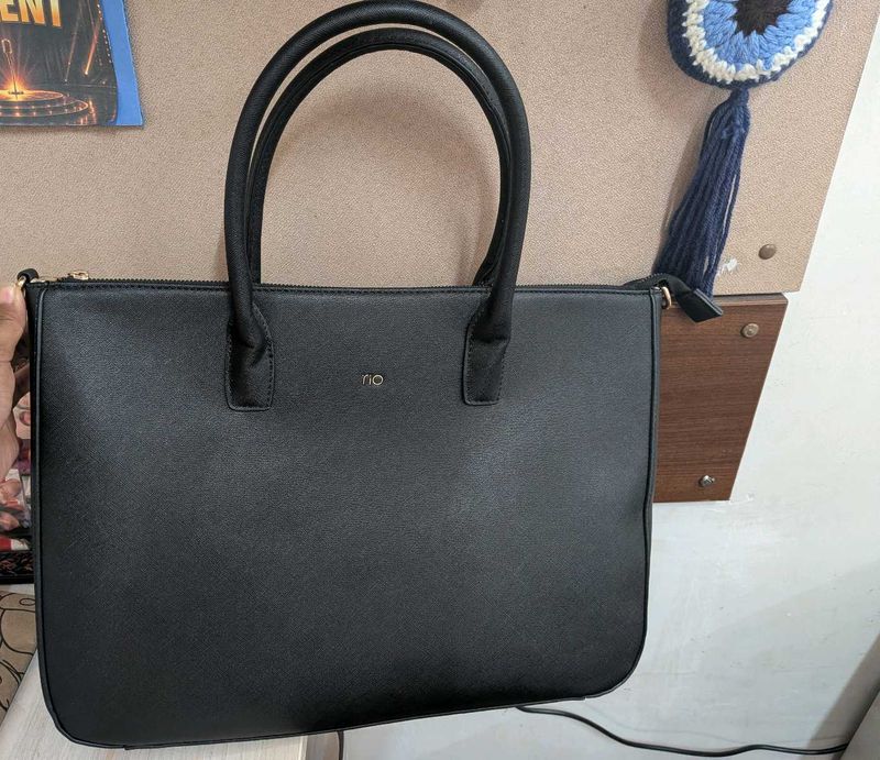Classic Black Faux Leather Tote Bag