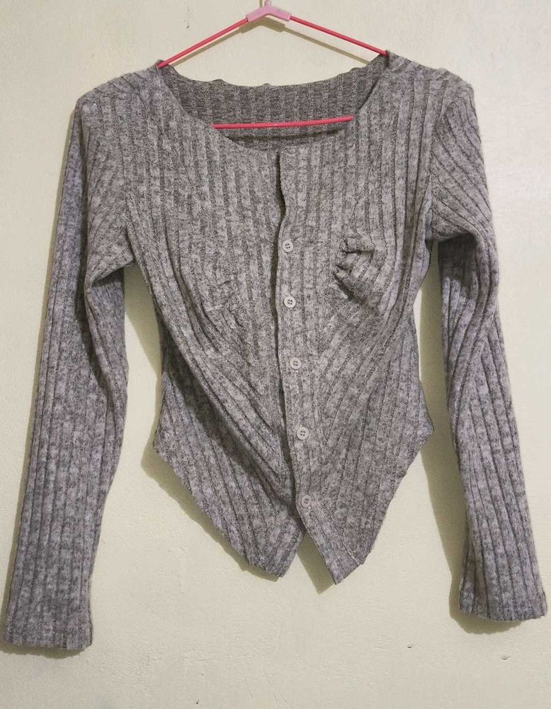 Ribbed Button-Up Knit Top