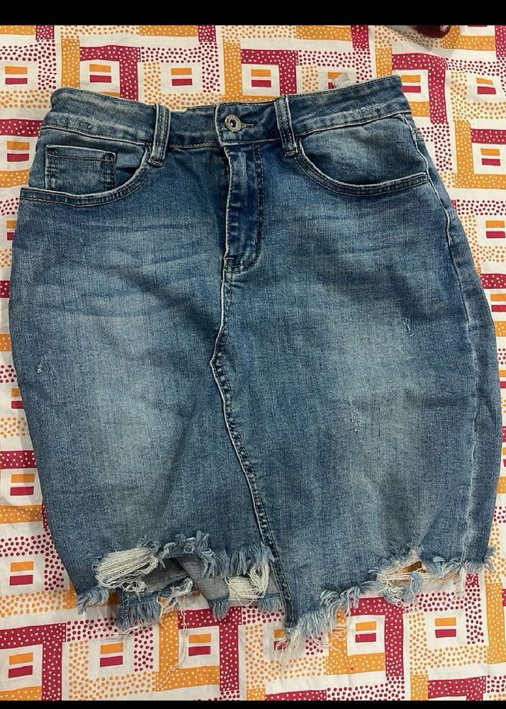 Distressed Denim Mini Skirt