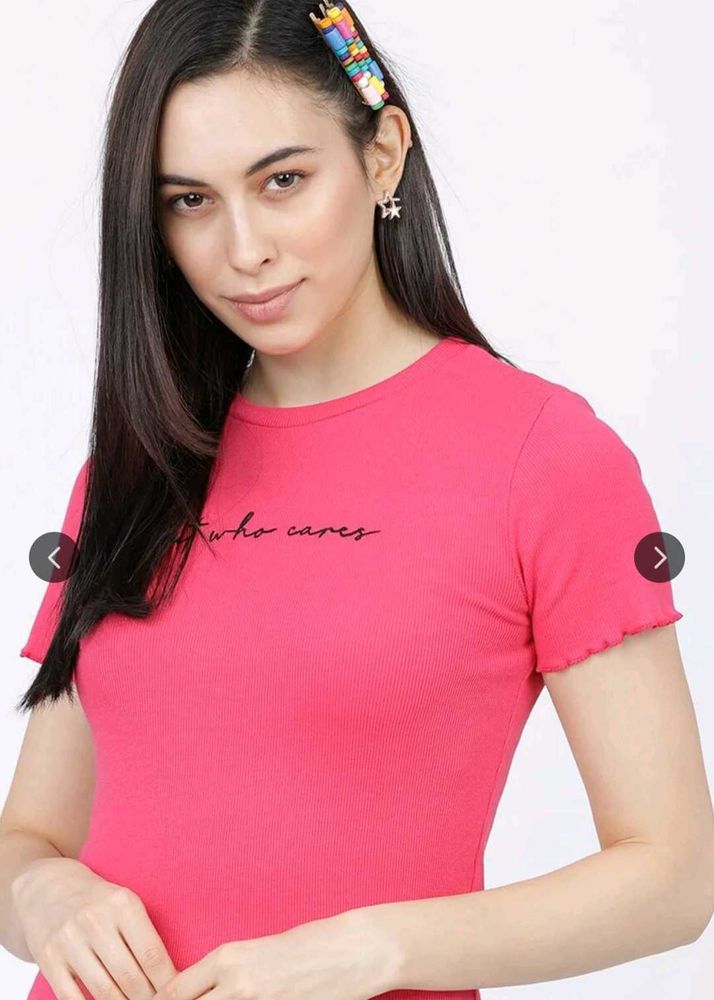 Pink Typography Printed Regular Top