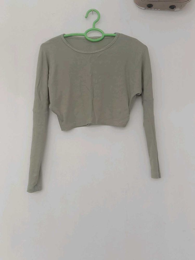 Sage Green Cropped Long Sleeve Top