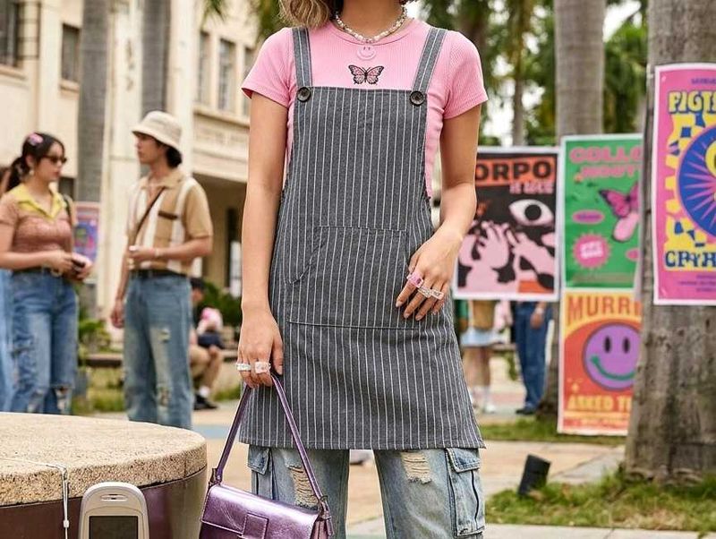 Pinstripe Overall Dress