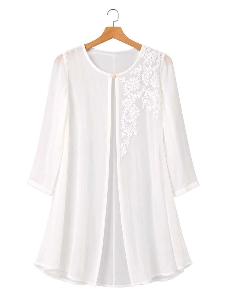 Elegant White Embroidered Sheer Kimono