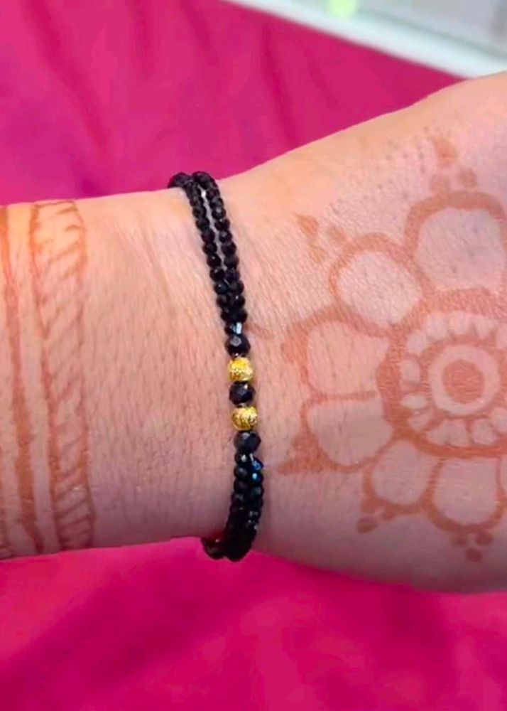 22k Pure Gold 2 Moti &amp; Black Crystal Bracelet