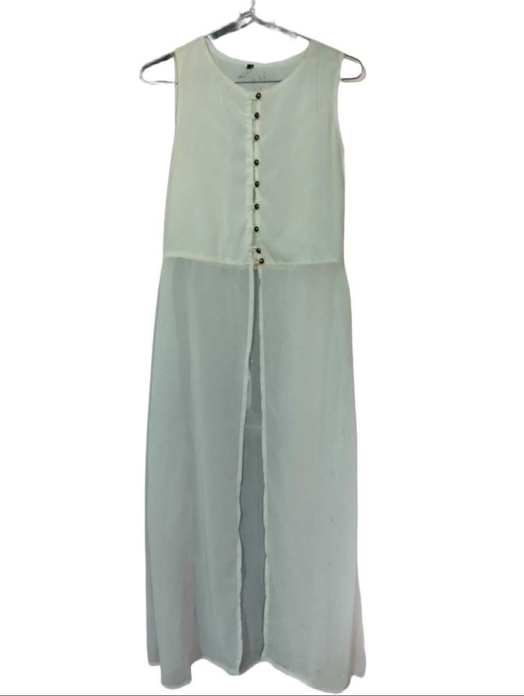 Front Open Indo Western White Kurti Dress