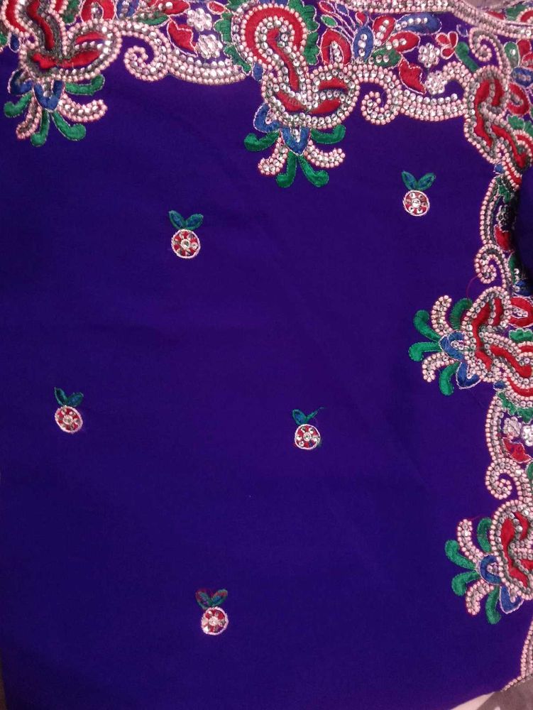 Embroidered Royal Blue Saree