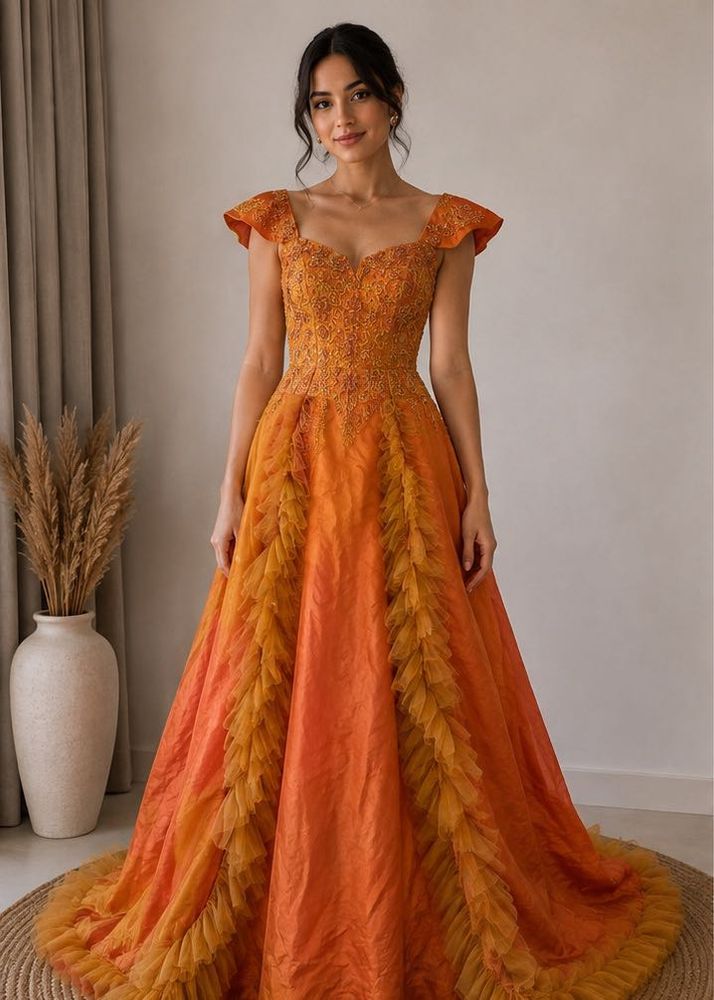 Stunning Orange Embellished Gown