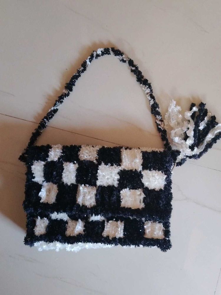 Chic Checkered Fluffy Sling Bag