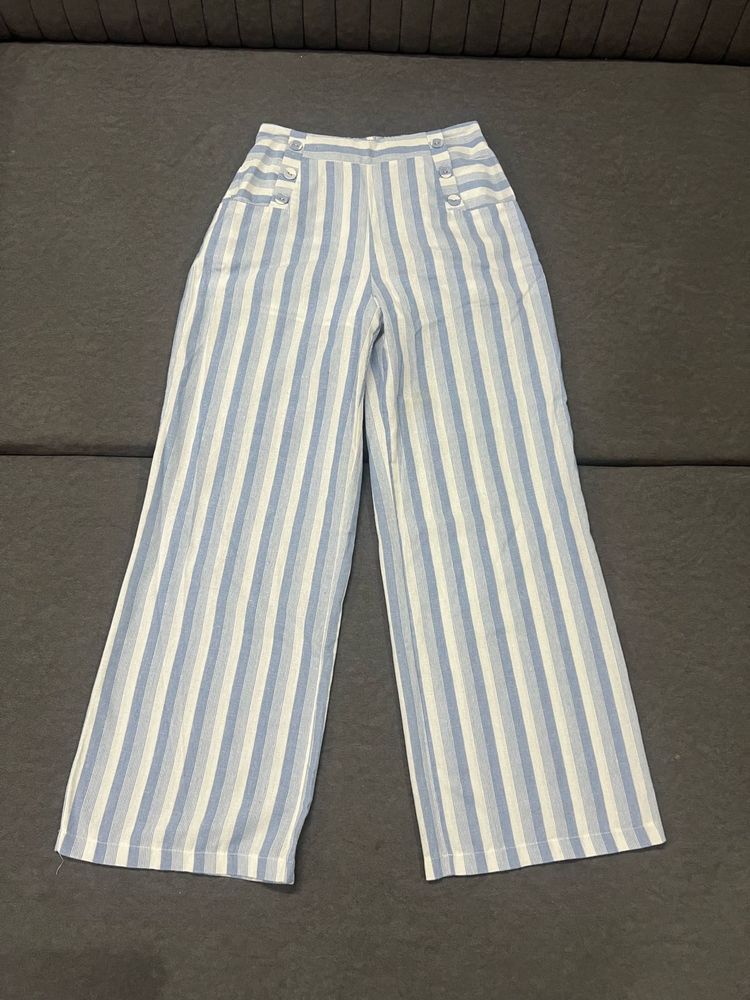 White &amp; Blue Striped Wide Leg Pants