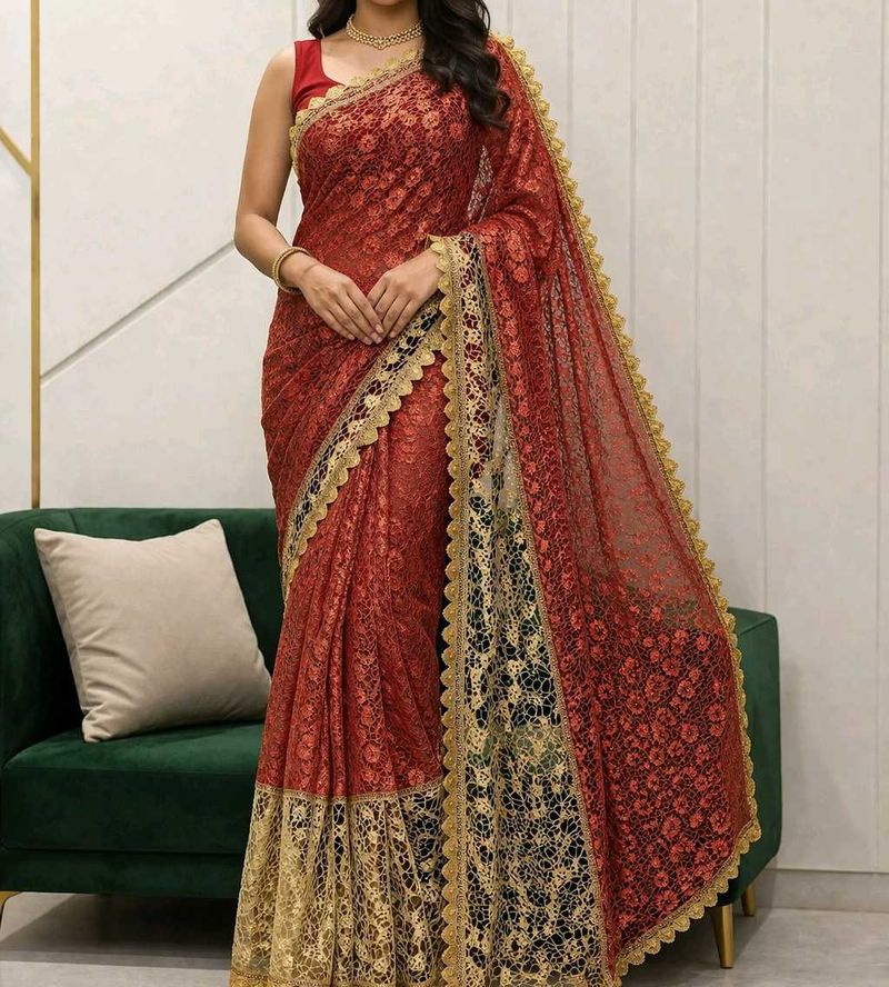 RED &amp; GOLDEN PARTYWEAR SAREE