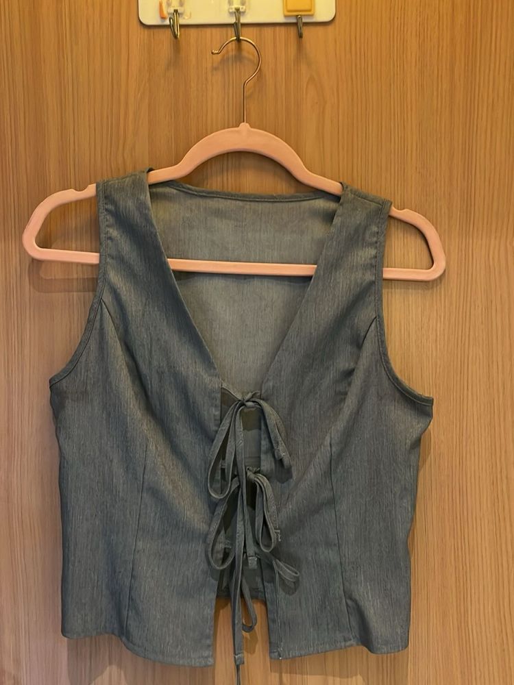 Grey Tie-Front Sleeveless Top/Vest