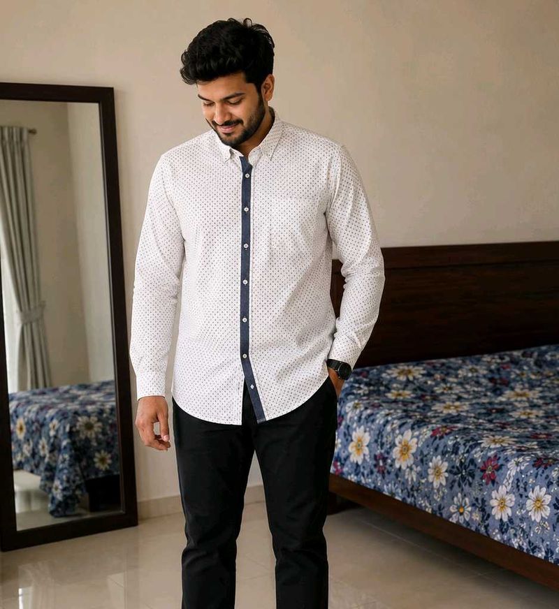🖤🤍Men's White Dotted Button-Down Shirt