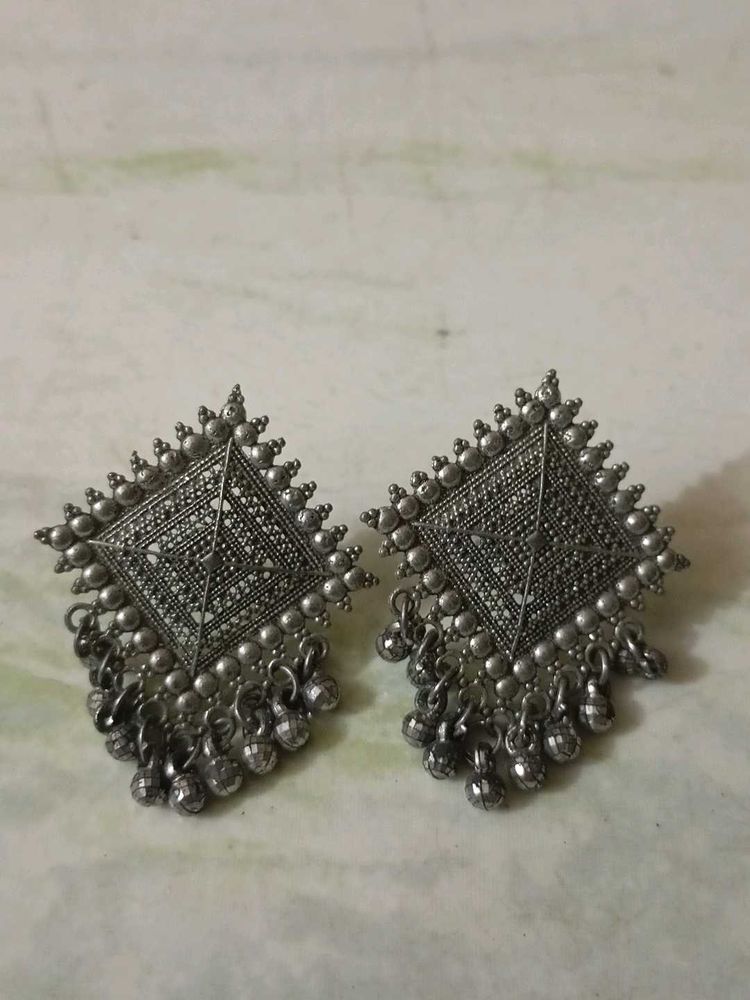 Oxidised Silver Jhumka Earrings