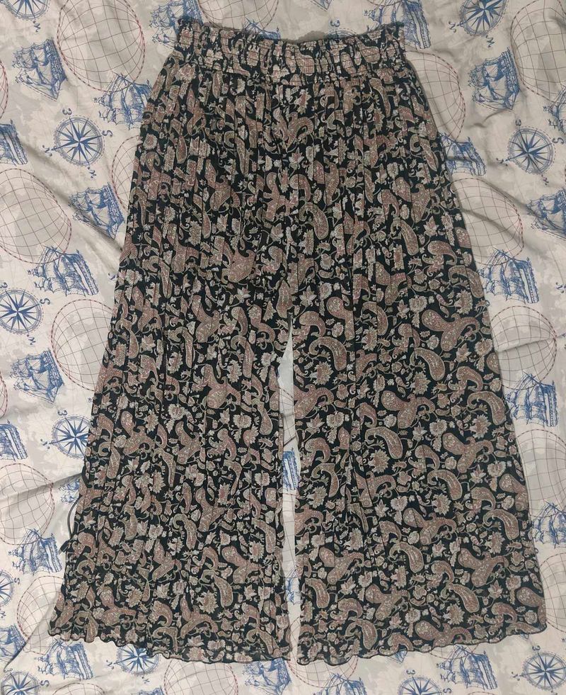 Cute Paisley Print Wide Leg Black Pants