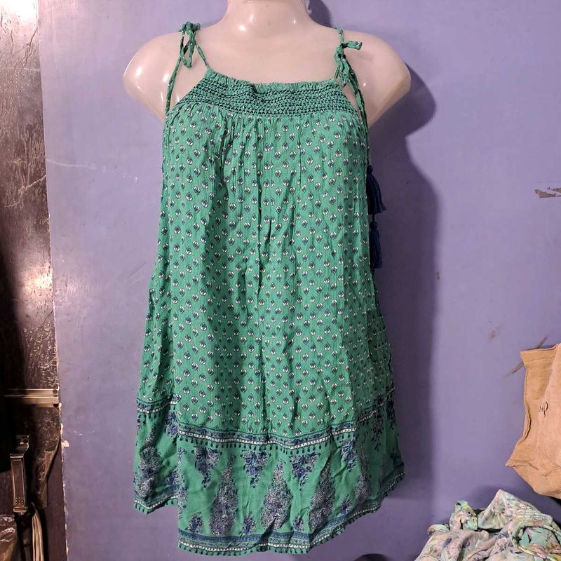 Boho Green Floral Print Summer Top
