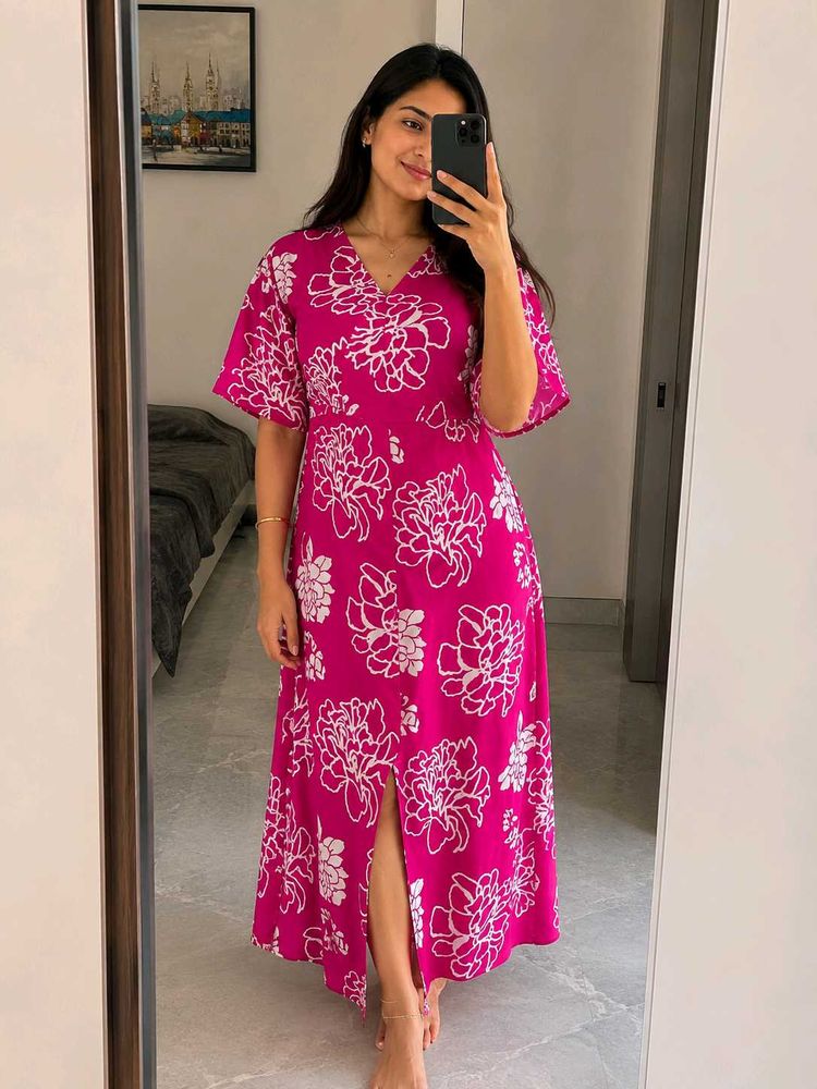 Beautiful Pink Floral Maxi Dress