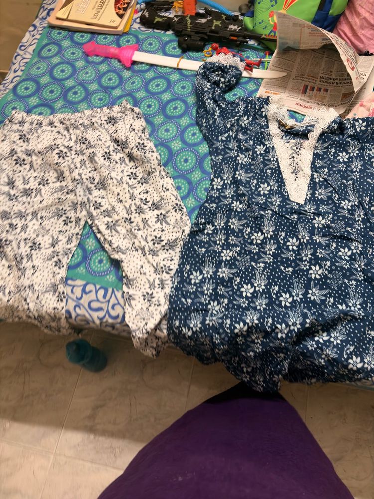 Blue Floral Print Kurta