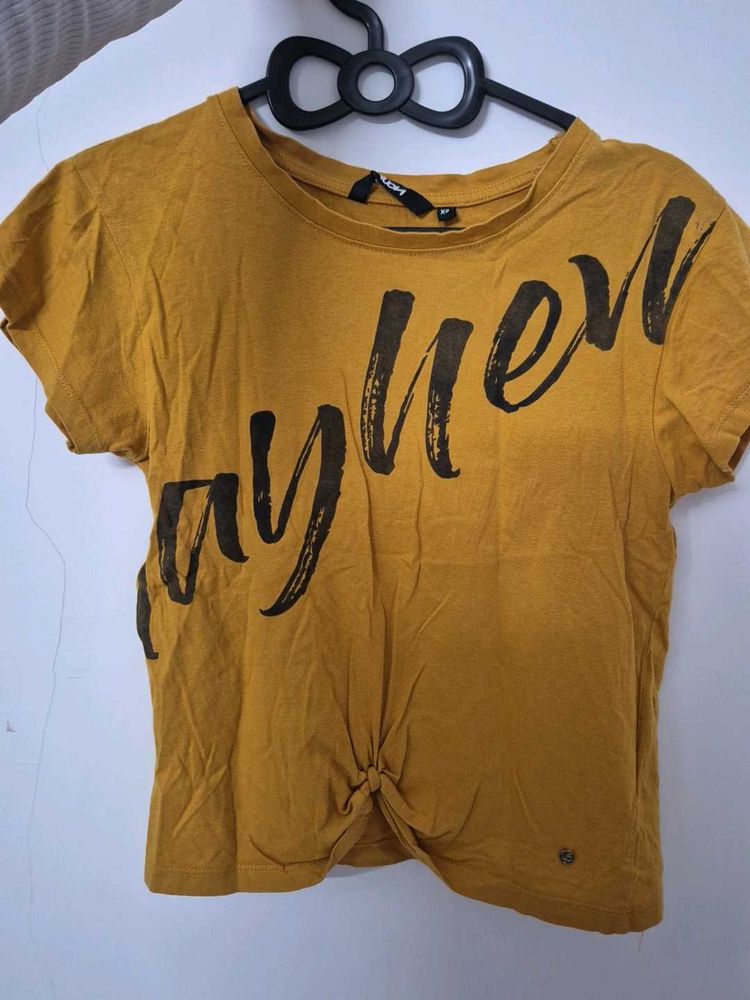 Mustard Yellow Graphic Tie-Knot Tee