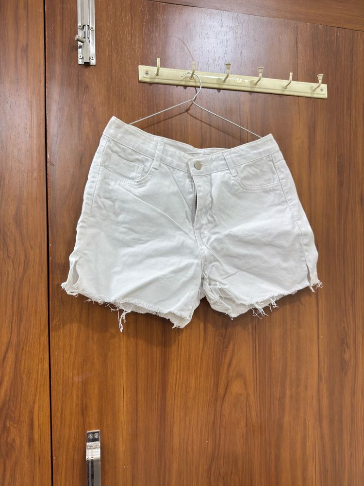 White Denim Frayed Hem Shorts