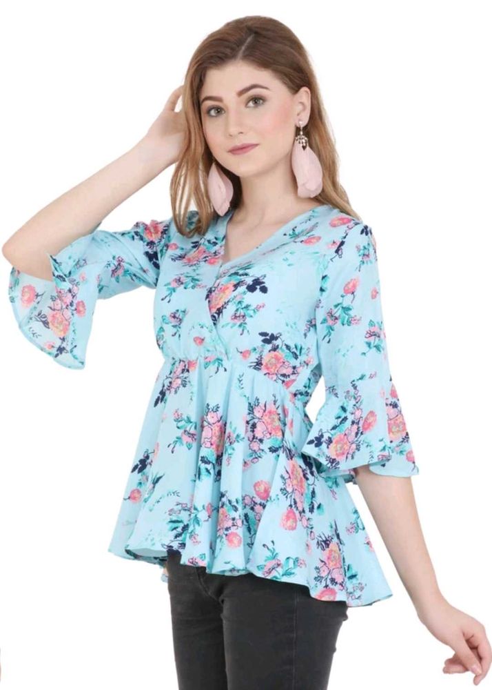 Floral Print Flared Sleeve Top