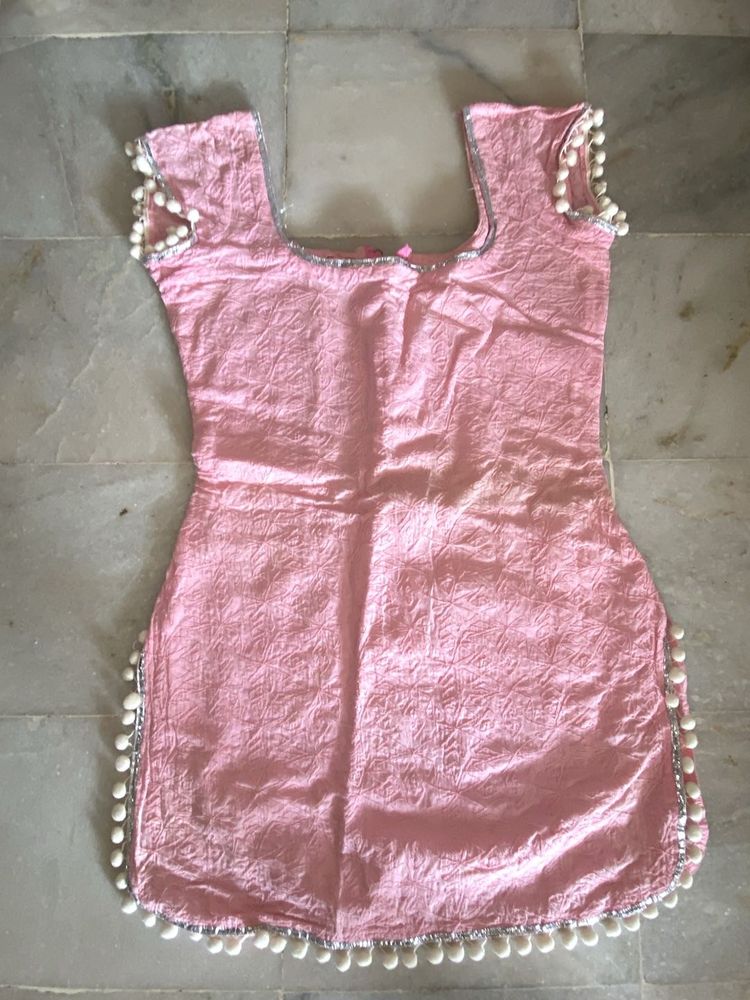 Pink Pom-Pom Kurti With Back Zip