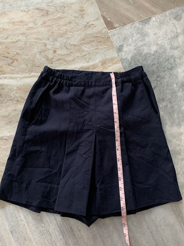 Navy Blue Pleated A-Line Skirt