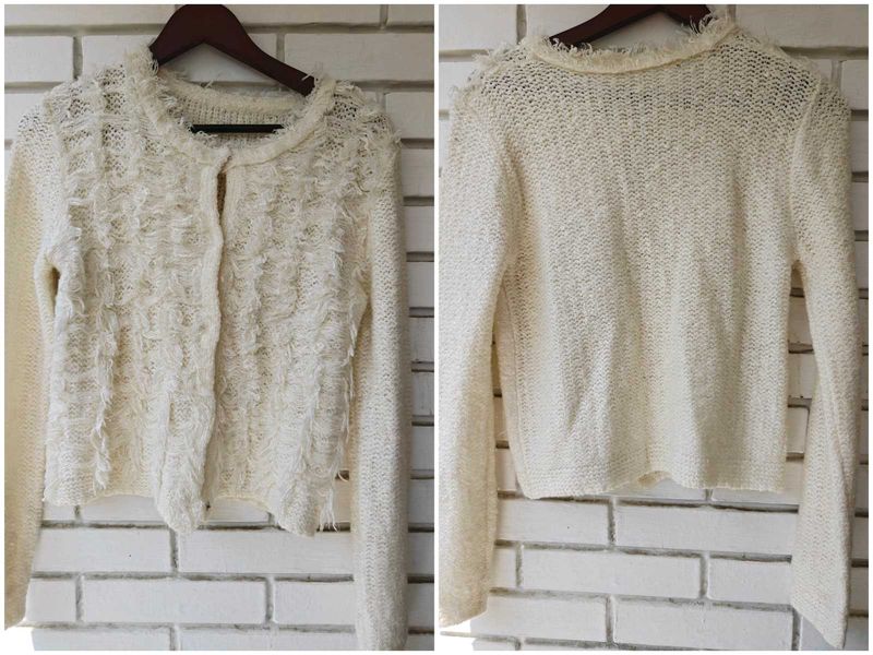 Cream Textured Knit Cardigan