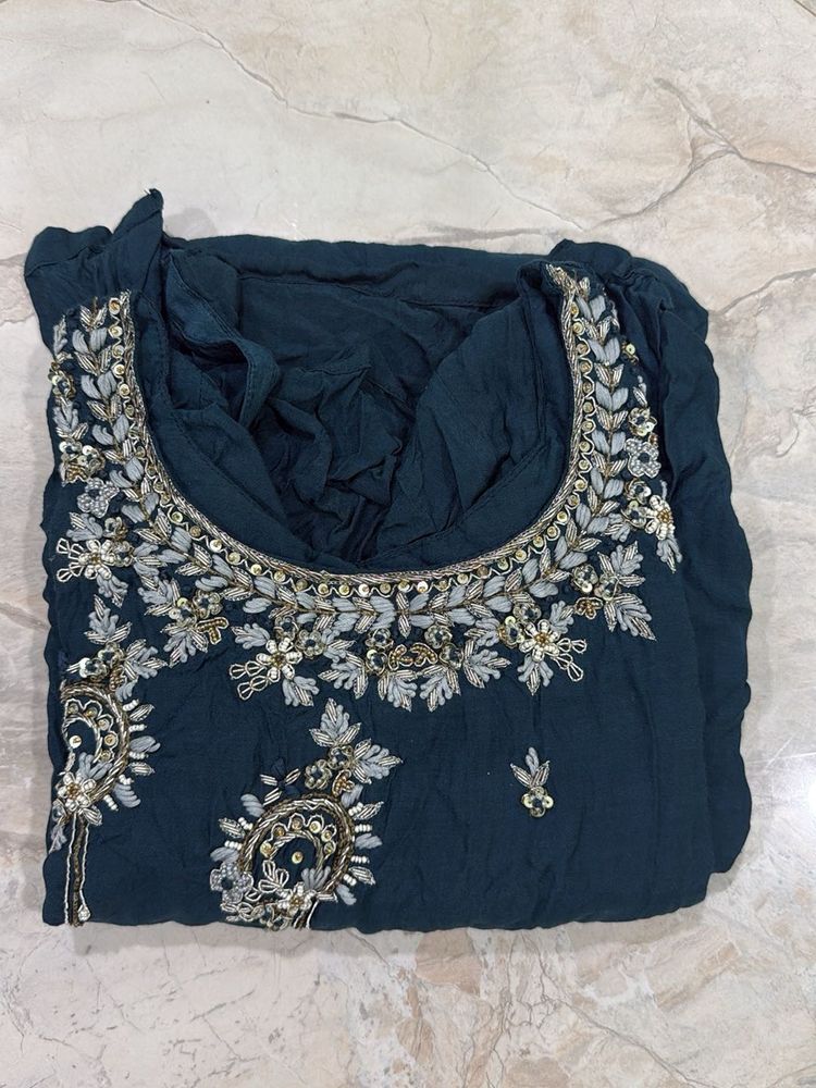 Embroidered Teal Kurta