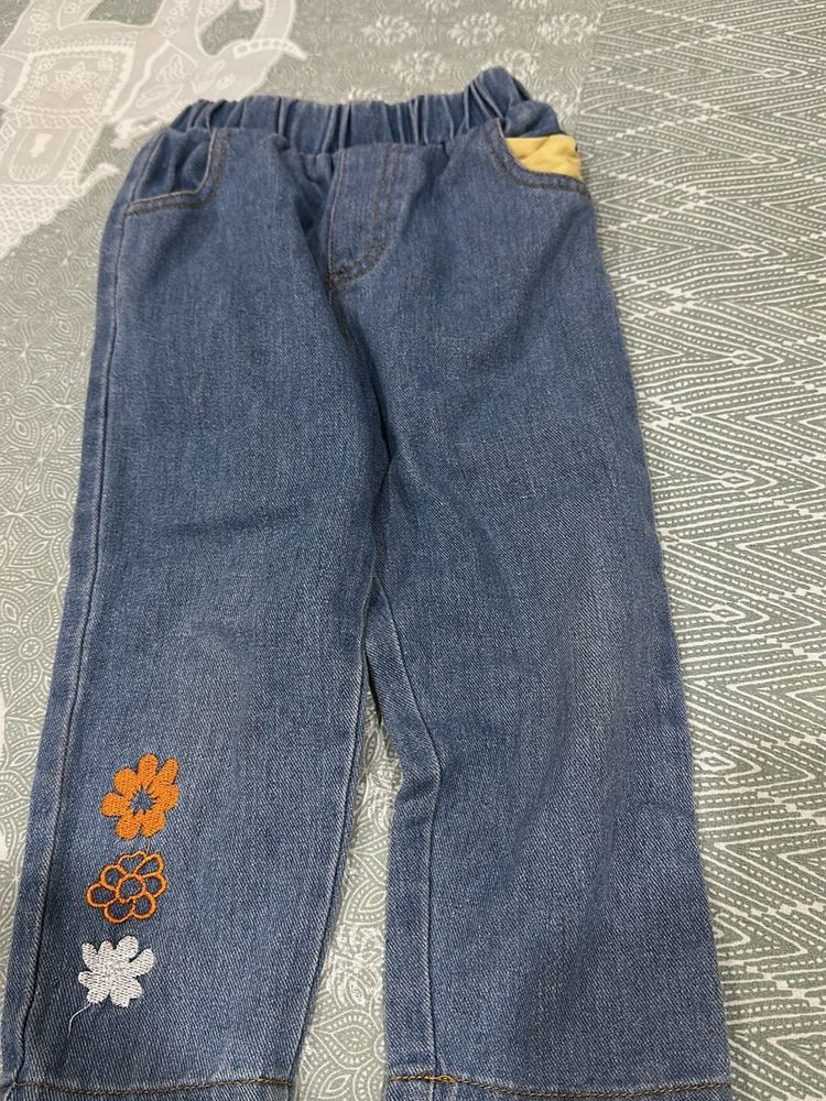 Cute Floral Denim Jeans for Girls