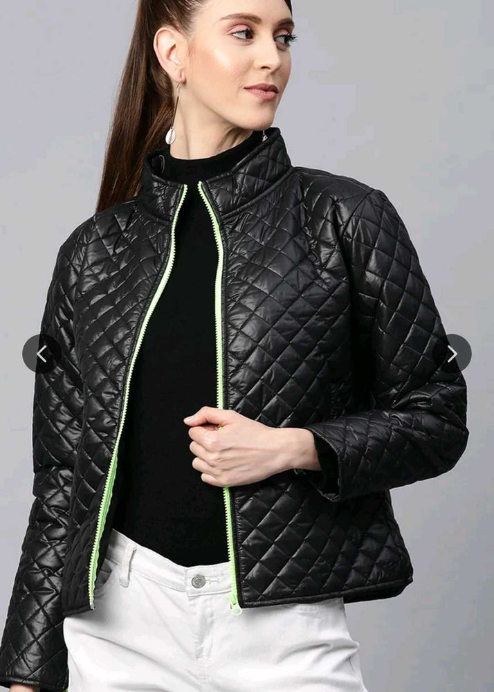 Quilted Bomber Jacket with Neon Zip
