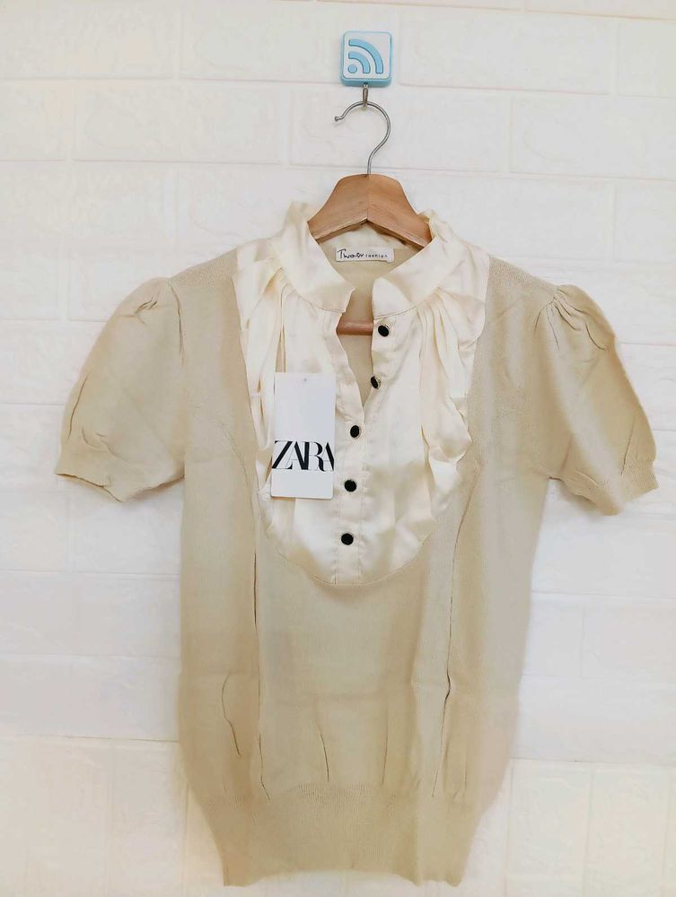Elegant Beige Ruffle Blouse