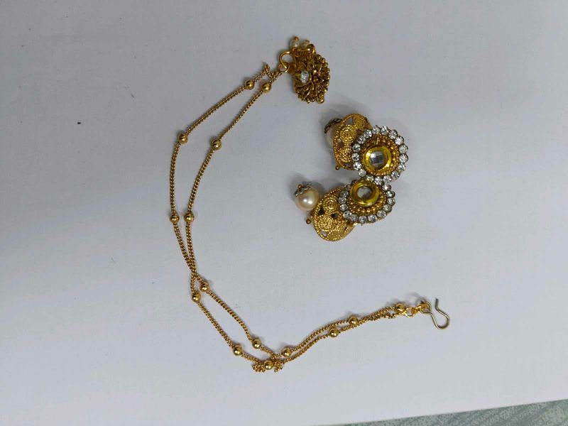 Elegant Gold Toned Nose ring and Earring Set