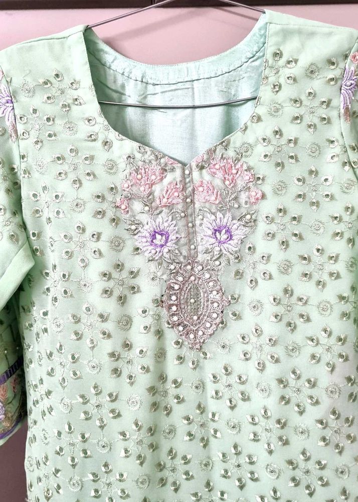 Elegant Mint Green Embroidered Kurta Set