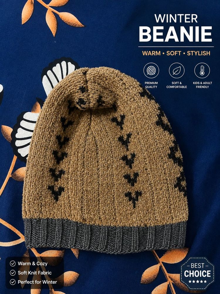 Brown &amp; Charcoal Knitted Beanie Hat – Warm, Soft &amp;