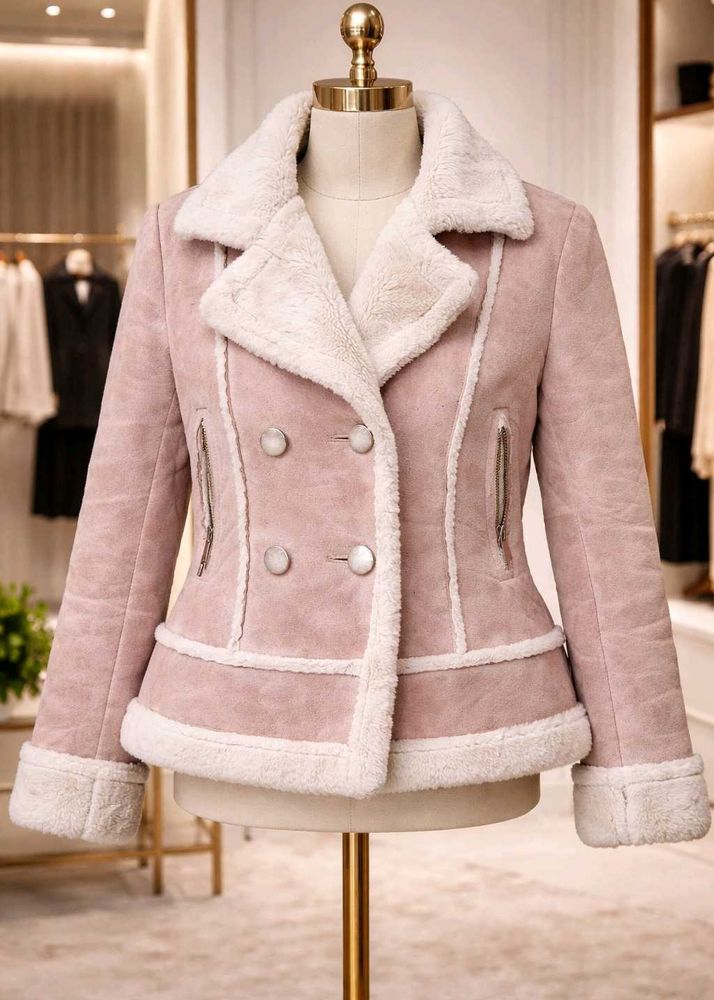 Pink Faux Fur Trim Jacket