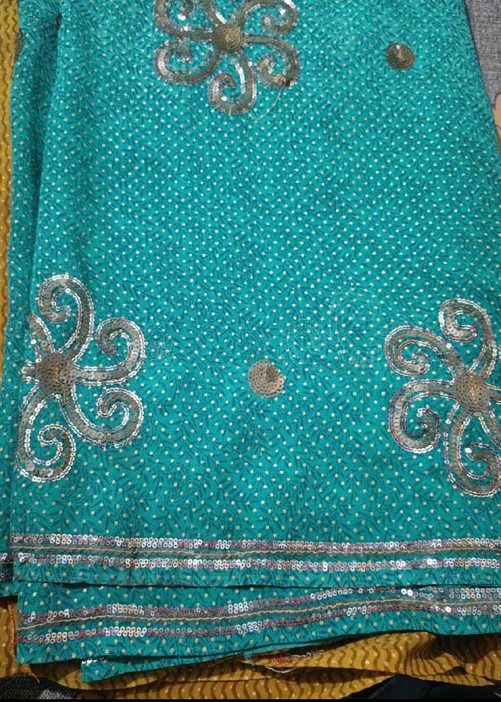 Beautiful Teal Saree with Sequins